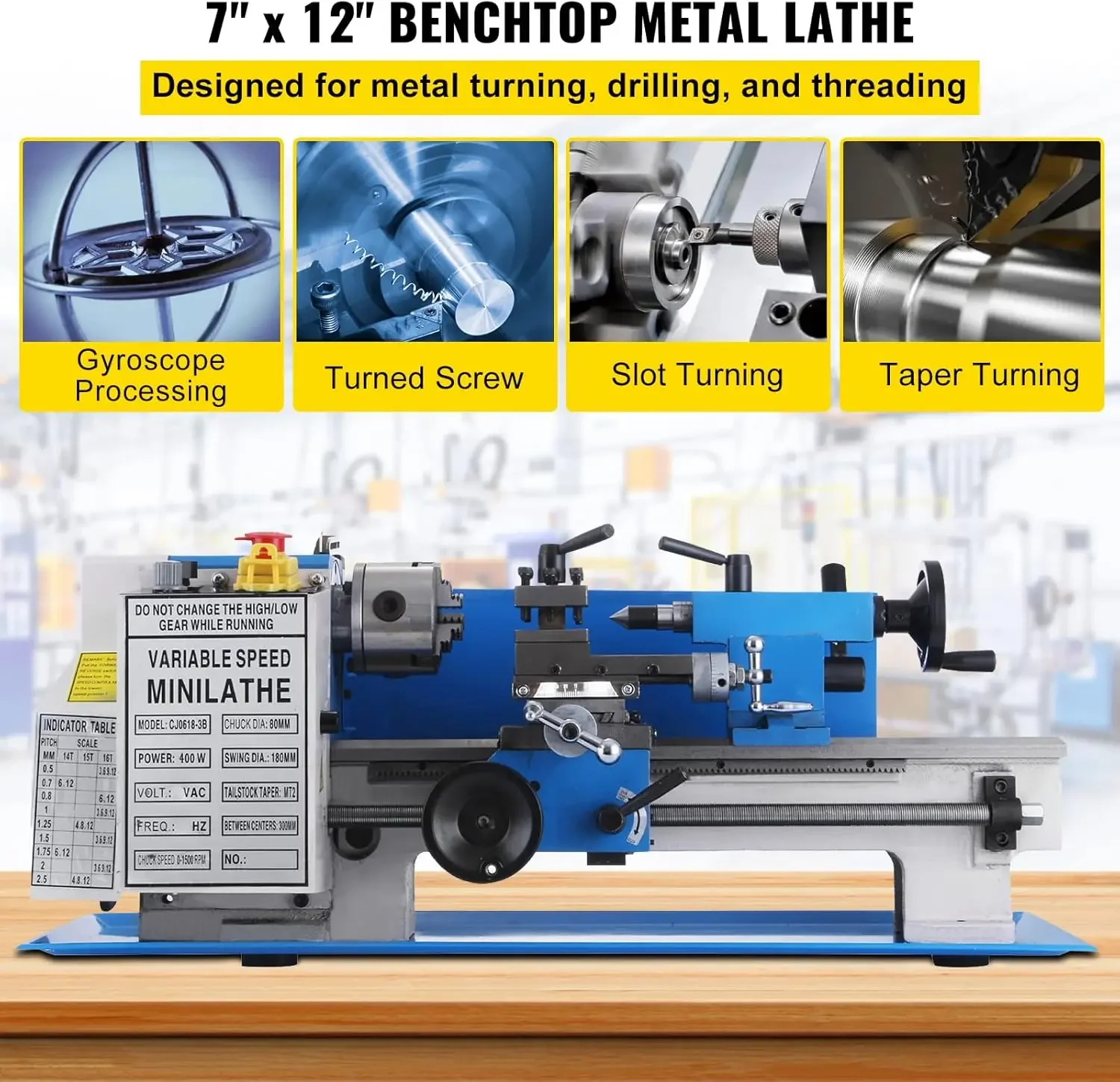 Metal Lathe 7" x 14",Mini Metal 0-2500 RPM Variable Speed,Mini with 4" 3-jaw Chuck,Bench Top Metal Lathe