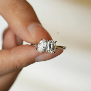 1/2 Carat Emerald Cut & Pear Cut Moissanite Rings S925 Silver D Color VVS1 Lab Diamond Ring Engagement Wedding Bands Jewelry 5