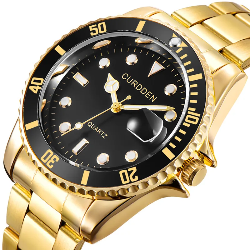 Original CURDDEN Brand Golden Watches For Men Fashion Full Stainless Steel Band Date Quartz Watch Montres de Marque de Luxe 2024 6