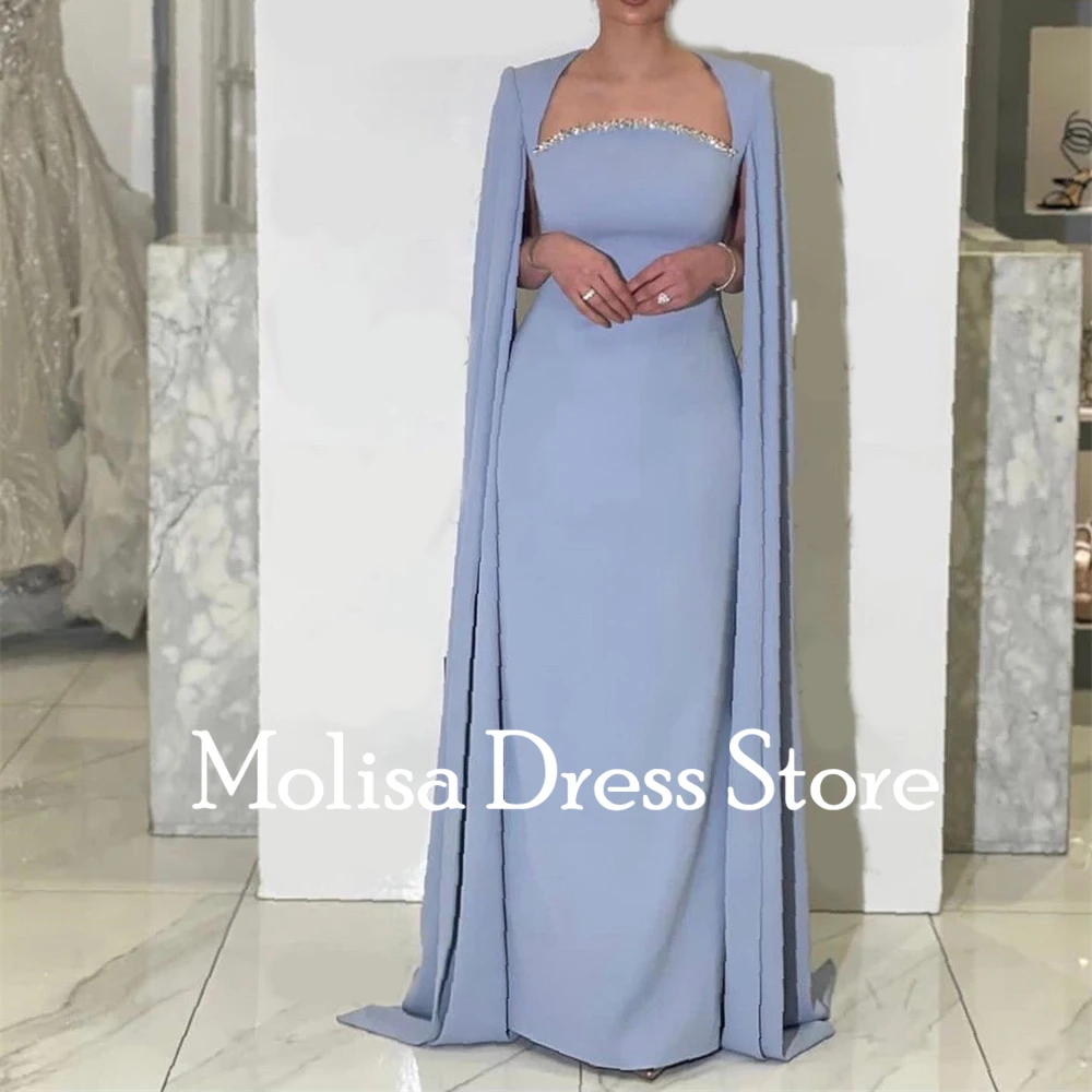 Simple Blue Square Collar Sequins Long Satin Formal Occasion Prom Dresses Customized Women Evening Party Dress فساتين ا 3