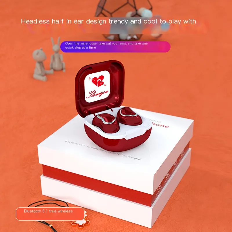 

Cute Wireless Earphones TWS Heart Shape Bluetooth Headset Heart Buds Gaming Student Headphones For Girlfriend Boyfriend Gifts