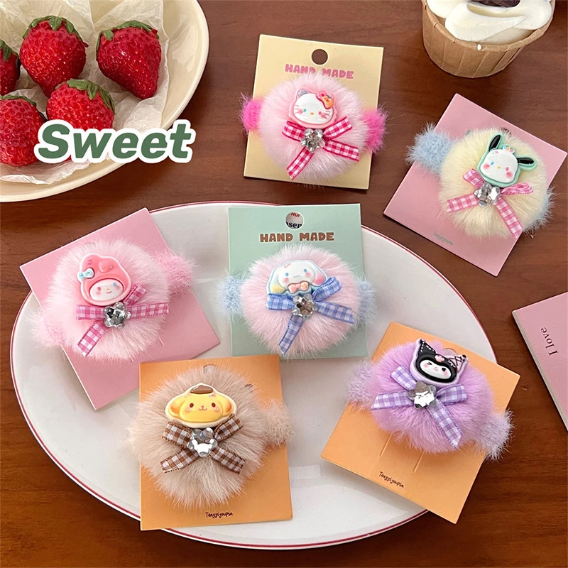 

Милая Sanrio искусственная петля мультфильм Kuromi Cinnamoroll Melody Hello Kitty резинка для волос хвост аксессуары для волос