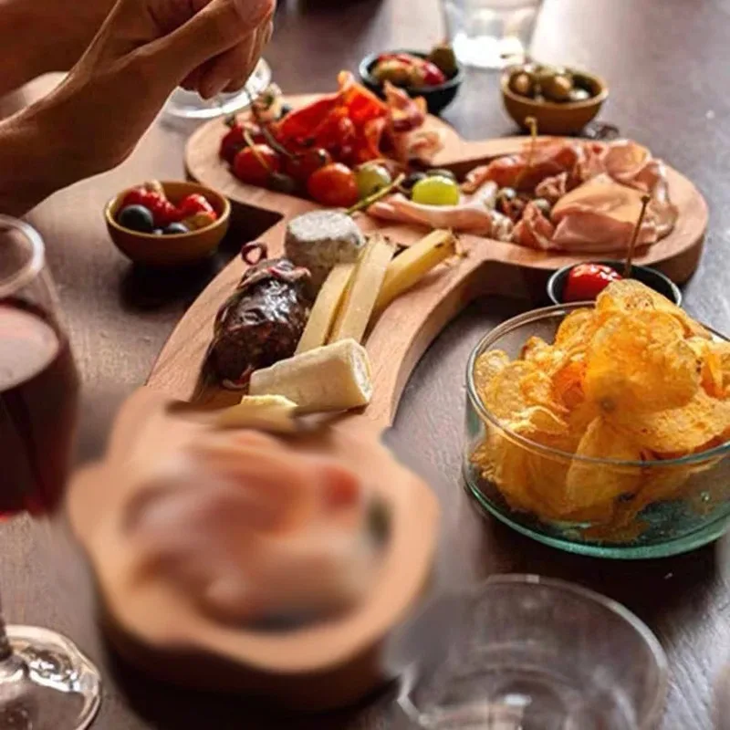 Creative Wooden Serving Tray -Multi-Use Snack&Candy Dish for BBQ, Party&Dining Table Decor,Fun Food Display Platter with Handles