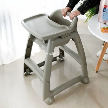 Anti-Tip Height-Adjustable Kids Dining Chair, Portable Plastic Highchair Locking Wheels Triangular Base, Sturdy Toddler Feeding 1