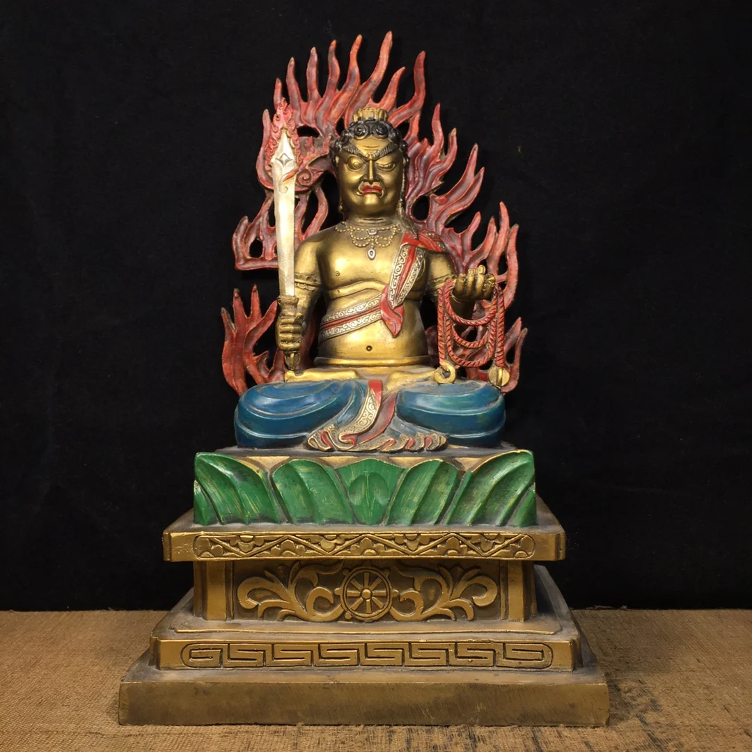 

13"Tibetan Temple Collection Old Bronze Painted Fudo Acala Mingwang Acalanatha Tantric Buddha worship hall Town house Exorcism