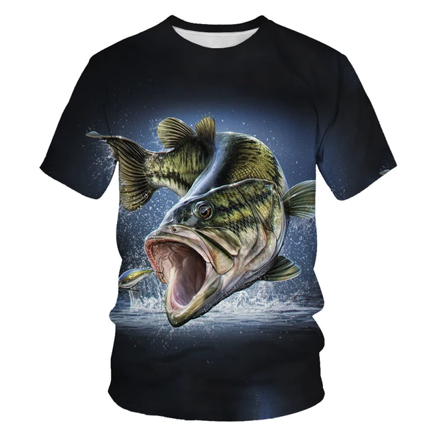 2023 Big Fish Eating Small Fish Pattern Men's 3D Printing T-shirt Weekend  Leisure Fishing T-shirt Short Sleeve Round Neck Super - AliExpress