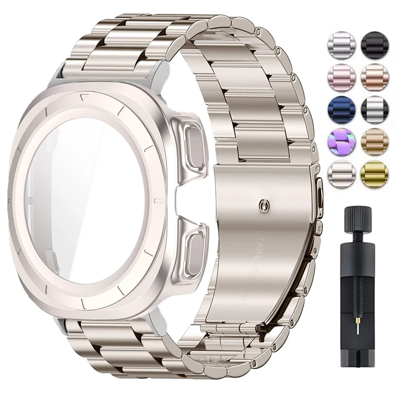 Premium Glass Case with Metal Strap - Stainless Steel Watch Band