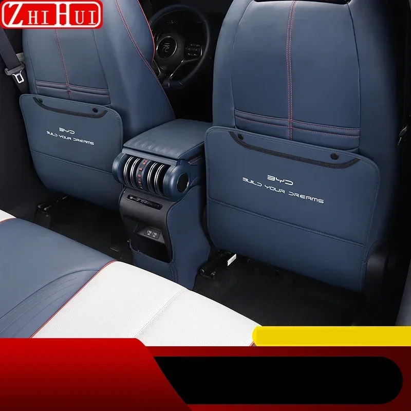 Car PU Leather Anti Kick Mat Pad Car Anti-kick Protector Mats Seat Back Protector Accessories For BYD Atto 3 Yuan Plus car seat protector