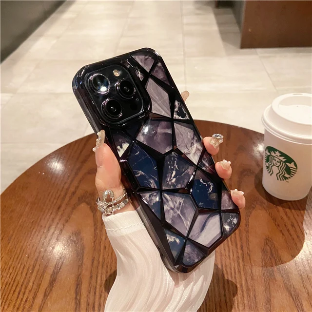 Luxury Plating Marble Colorful Pattern Frame Phone Case - Protective Cover