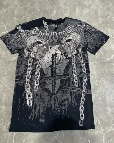 European and American men's summer Gothic angel wing skull print soft and breathable round neck T-shirt outdoor street top - Image 8