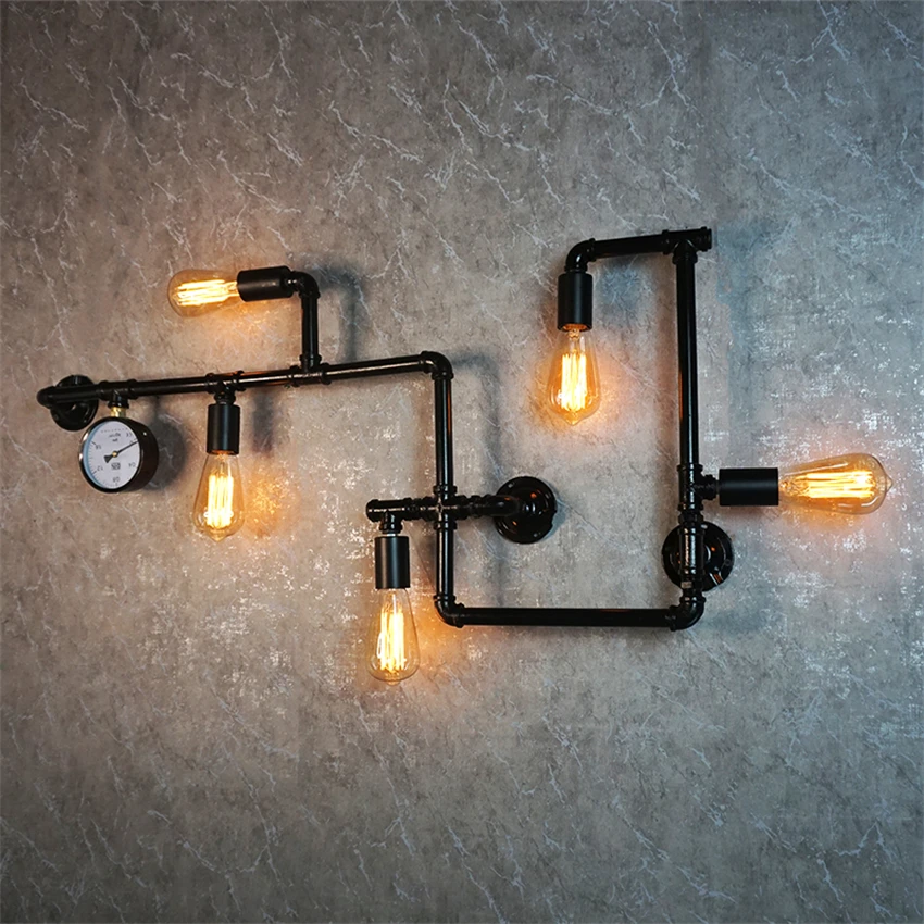 

Vintage loft water pipe wall lamps bar homestay industrial style wall sconces lights living room iron decoration lighting