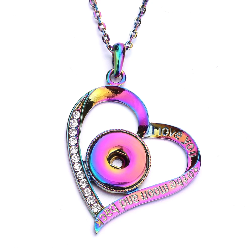 10pcs Colorful Snap Necklace Jewelry 18mm Snap Button Heart Necklace for Women Snaps Jewelry DIY Pendant Necklace