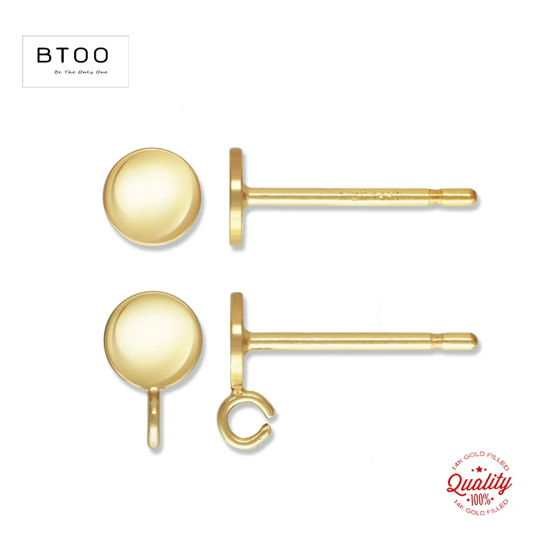 Real 14K Gold Filled 4mm Round Disc Ear Stud Earrings Wholesale Bulk DIY Jewelry Findings Tarnish Resistant Jewelry Findings