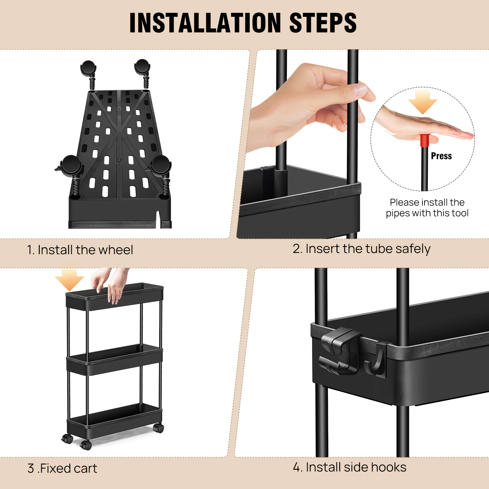 DayPlus 3-Tier Storage Trolley Cart Slide-out Slim Rolling Utility Cart Mobile Storage Shelving Organizer for Kitchen, Bathroom: 3 - 5 Days Free Delivery Only UK
