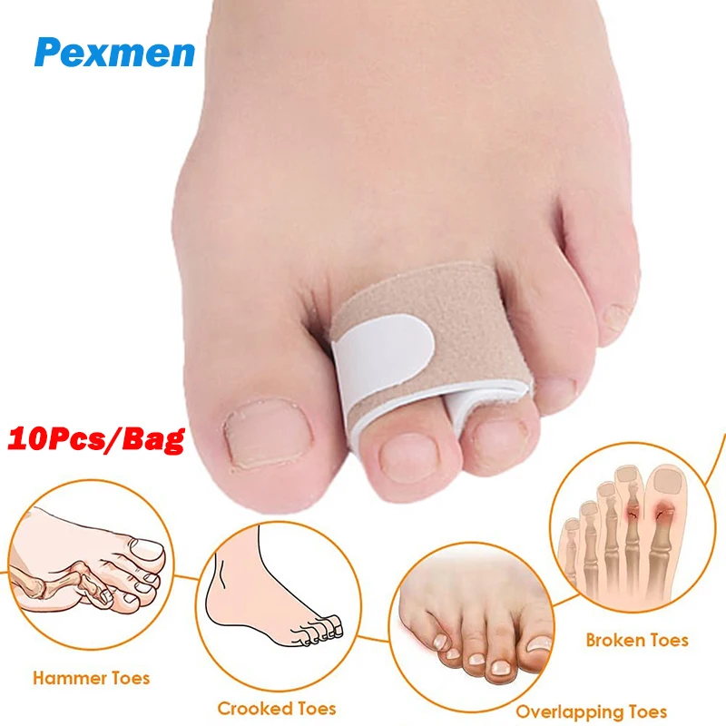Pexmen 10Pcs/Bag Hammer Toe Straightener Corrector Toe Splint Wraps for Curled Crooked Broken Toes Overlapping and Hammertoes pexmen 2 4 10pcs hammer toe straightener hammertoe corrector for curled crooked bent and claw toes stop toe overlap and rubbing