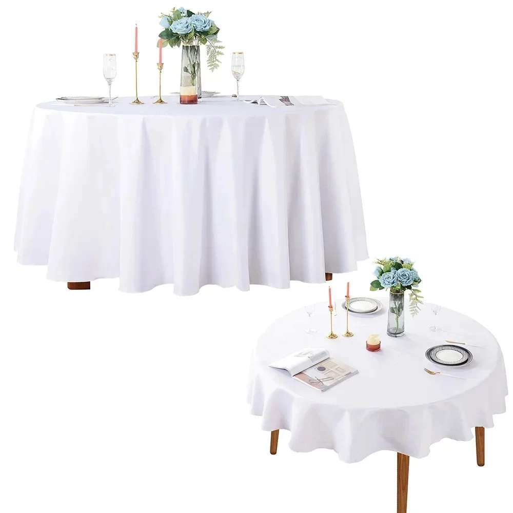 Trimming Shop 120 Inch Round Tablecloth Ivory Circular Table Cloth Strain & Wrinkle-Resistant Washable Polyester Table Cover For Wedding Parties