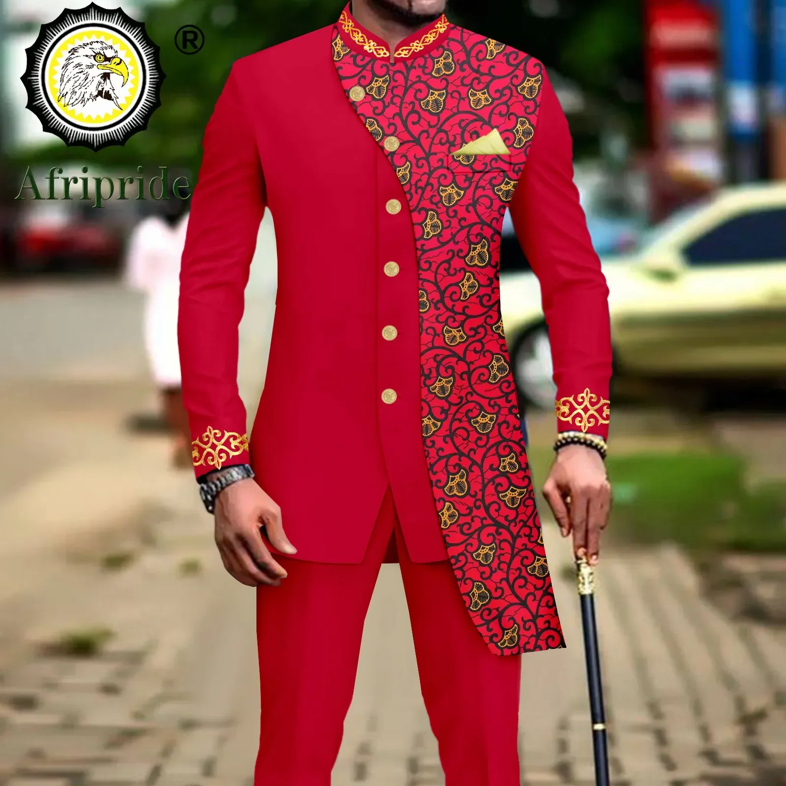 Men`s Suit Slim Fit Embroidery Single Breated Print Blazer and Pants Set Business Dress Suit African Clothes A2316024