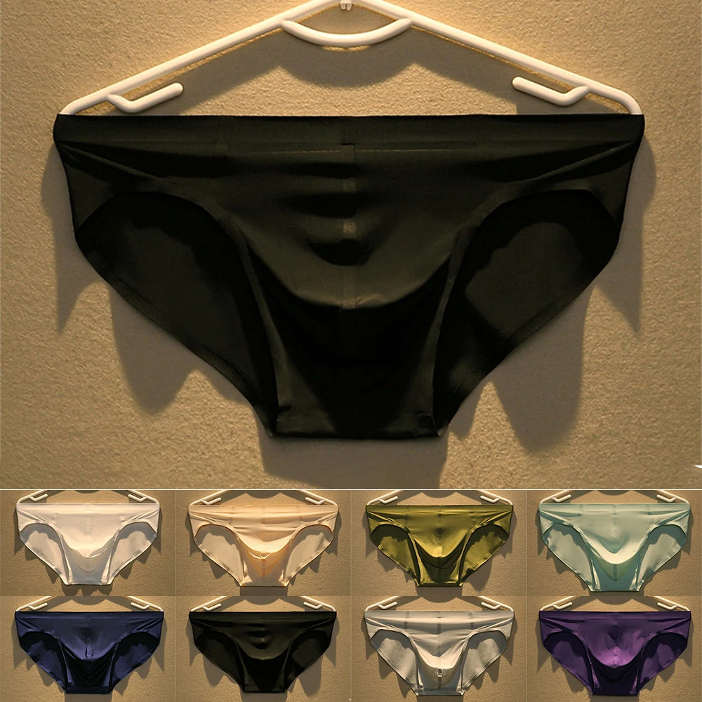 

2022 New Men Sexy Underwear Panties Ice Silk Sexy Solid Quick Dry Comfortable Breathable Convex Pouch Underpants Bottom Briefs