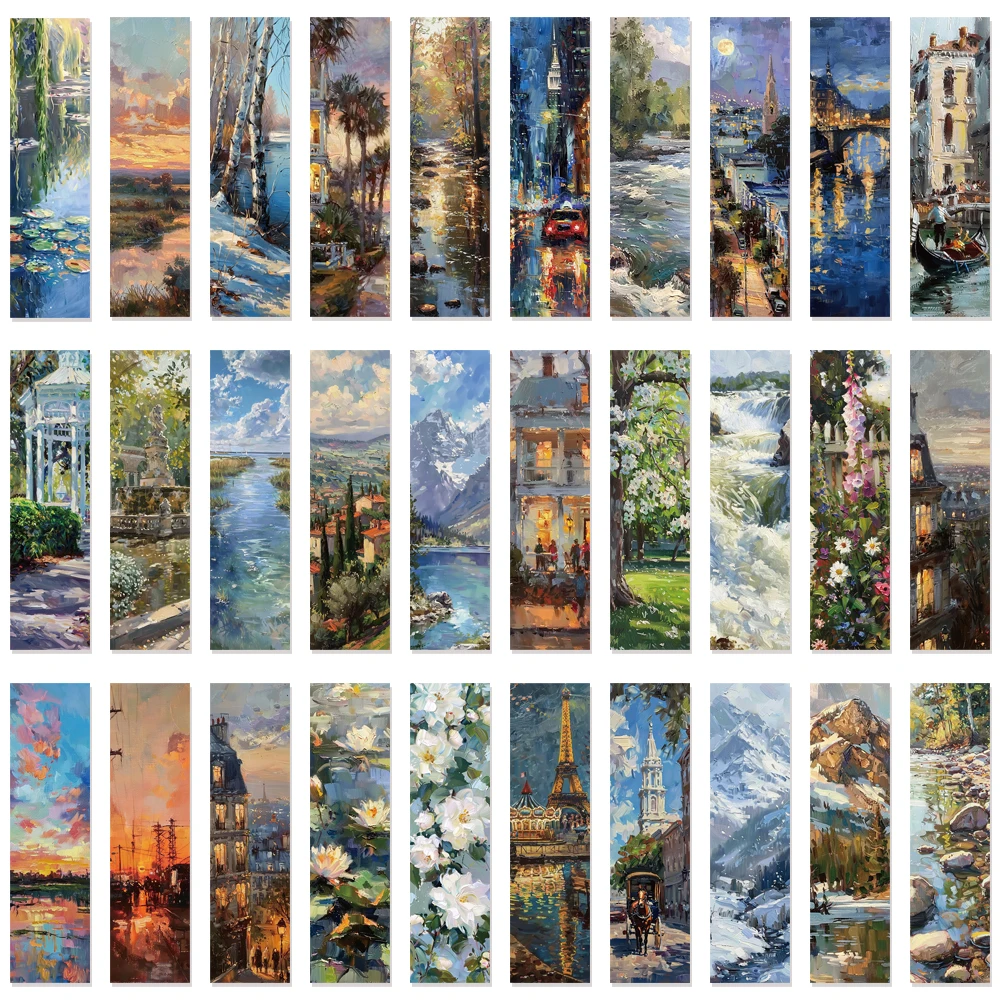 Oil Painting Landscape Bookmarks 30PCS Book Pages Study Room Student Supplies Gift