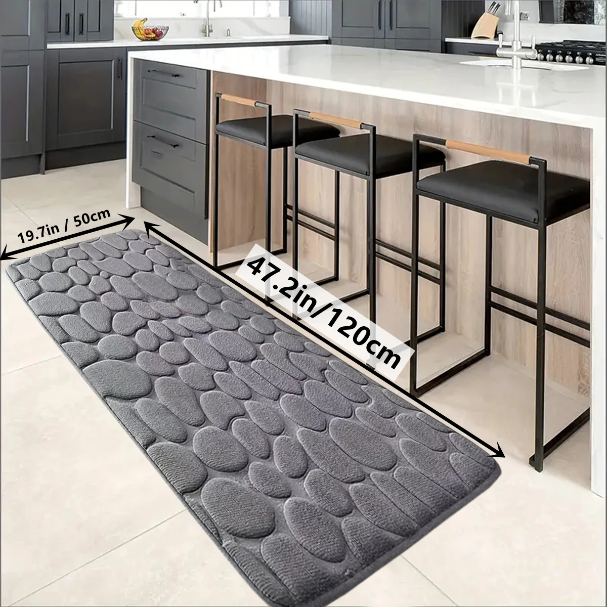 Floor Mat Shaggy Rugs 1pc Chic Cobblestone Design Kitchen Mat Soft Washable Anti-Skid Absorbent Home Decor Rug