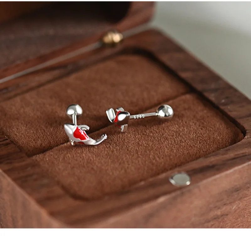Milue Koi Red Stud Earrings 925 Sterling Silver Fish Ear Studs Jewellery for Woman Girl　並行輸入品