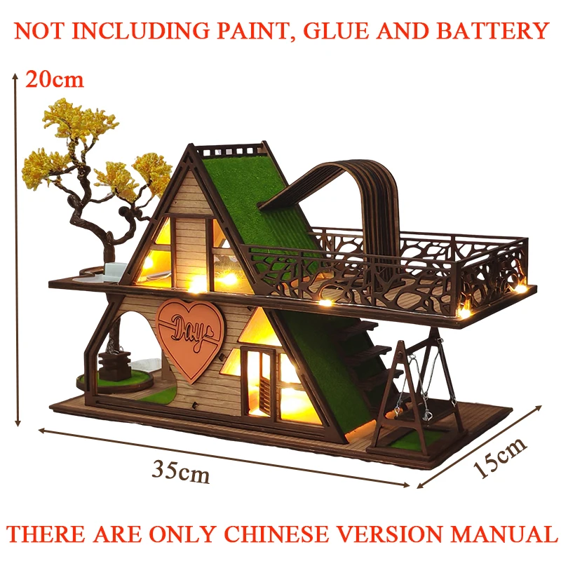DIY Wooden Miniature Model Kit Tree House Cottage Casa Doll Houses 3D Puzzle Dollhouse With Furniture for Friends Birthday Gifts 6