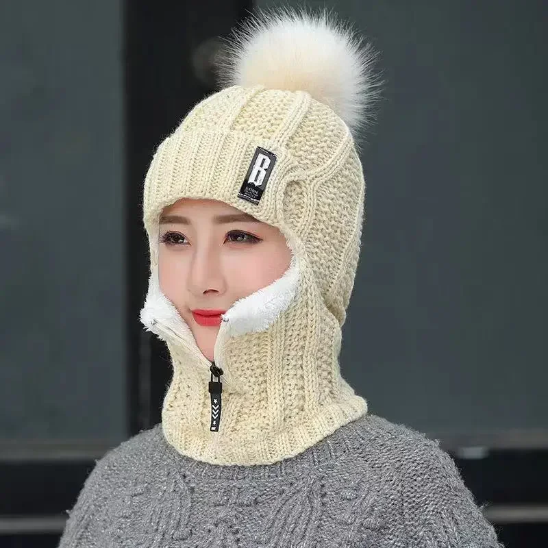 여성용 열 방풍 모자, 울 모자, 스키 스트리트 캡, 가을 겨울 패션, 니트 비니