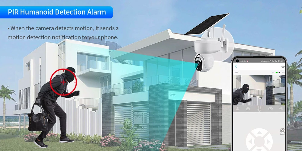 4MP 4G LTE Solar Camera Outdoor WiFi Security Camera PTZ Auto Tracking Color Nig