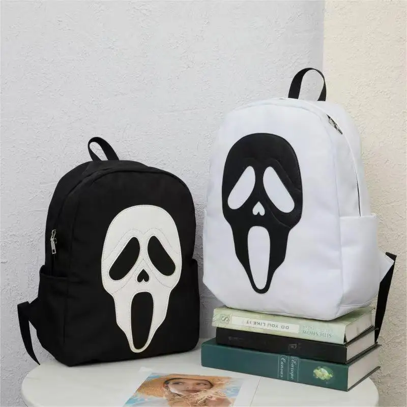 Kids Halloween Stuff Children Fashion Bag Black And White School Bag Ghost Print Boutique Teenages Outdoor Backpack 1
