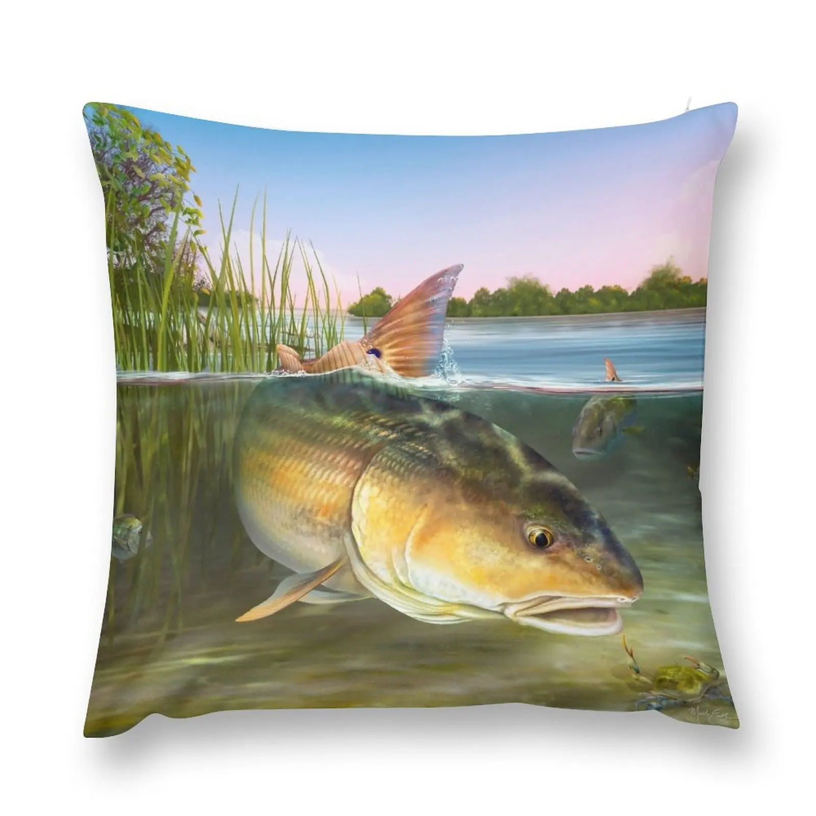 

Redfish in the Reeds Throw Pillow Decorative Cushions Ornamental Pillow