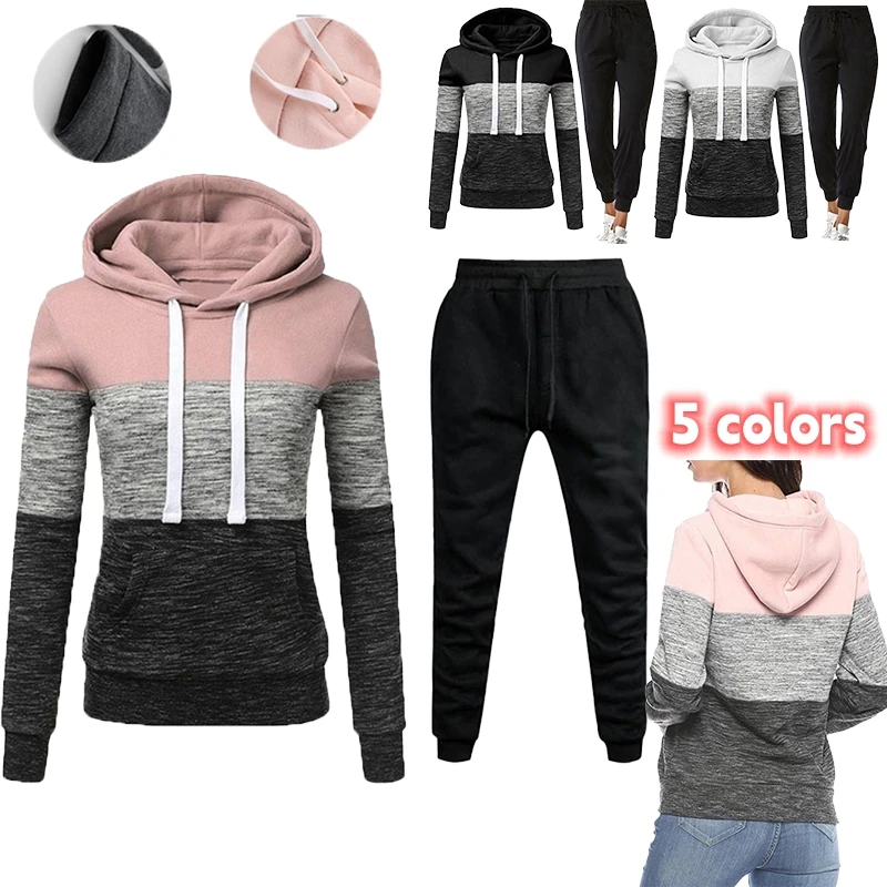 Fashion Women Track Suits Sports Wear Jogging Suits Ladies Hooded Tracksuit Set Clothes Hoodies+Sweatpants Sweat Suits men s clothing fashion hooded sportswear jogging suit splashed ink hooded sportswear suit hooded sports pants sportswear