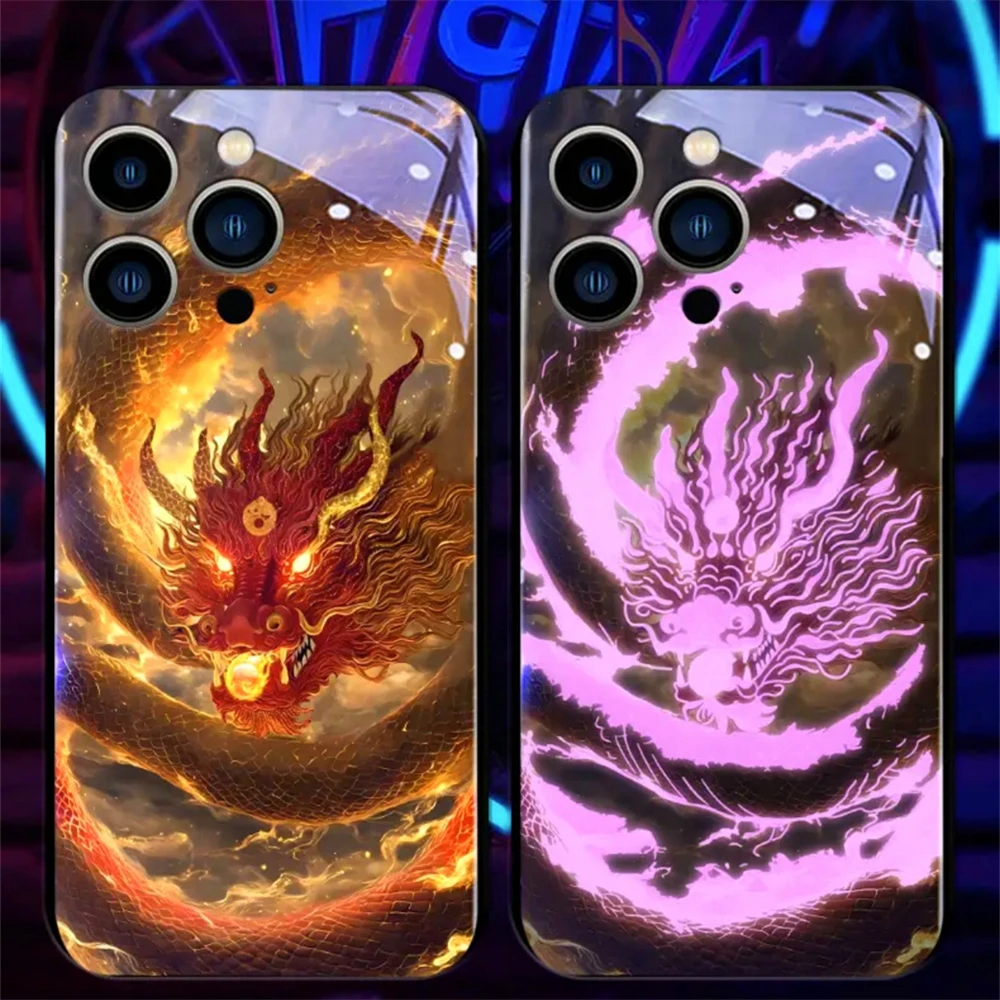 Chinesisches Seedrachen-Design, Sound-aktivierte LED-Blitzhüllen, leuchtende Glasabdeckung für iPhone Air 17 16 E 15 14 13 12 11 Pro Max Plus – Detail 26
