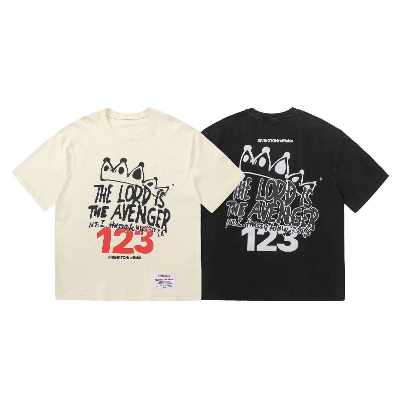

New Rrr123 Crown Print Casual Loose Fit Short Sleeve Tee for Men Graphic T Shirts Y2k Streetwear Women's Clothing Summer