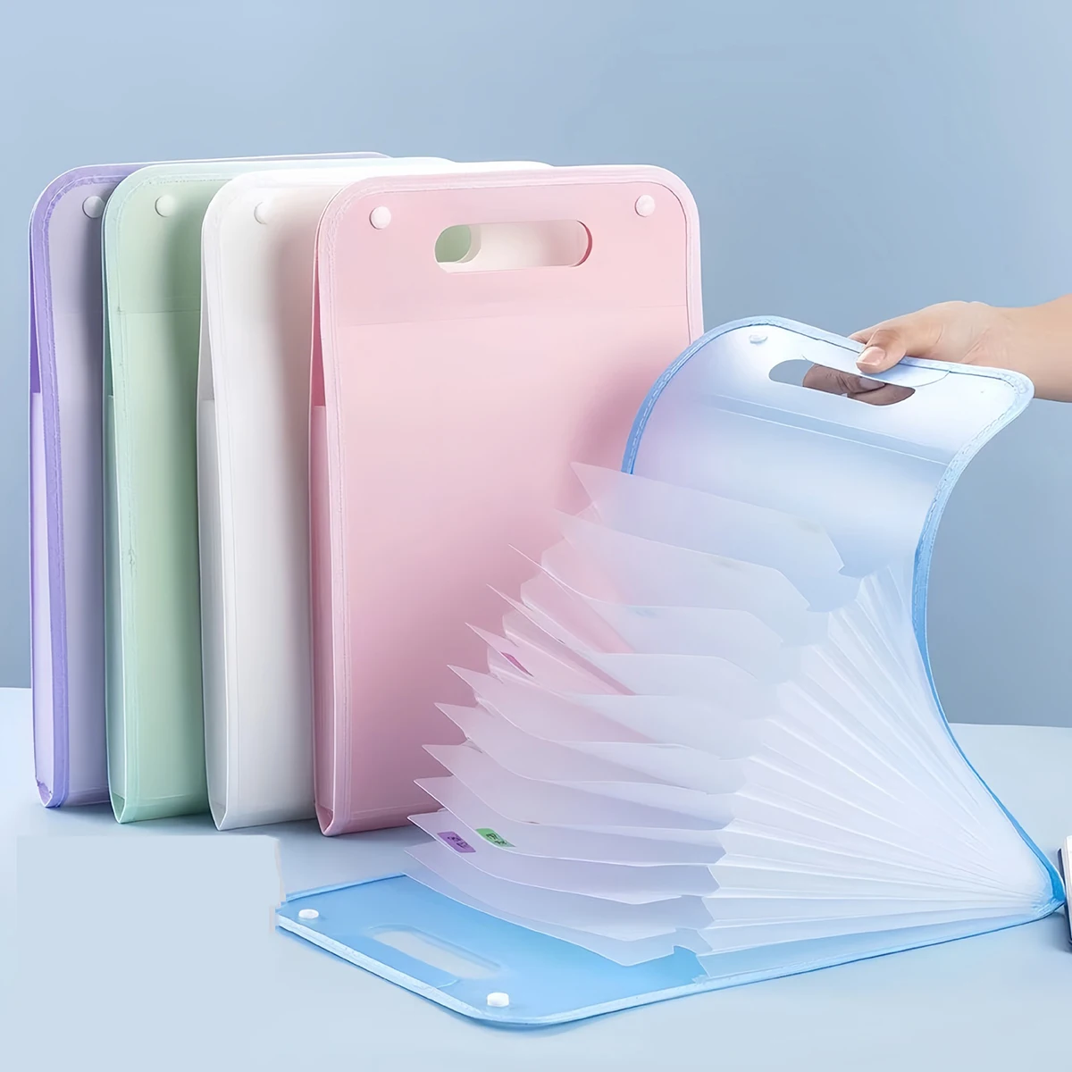 13 Pocket File Folders Portable A4 Letter Size Macaron Color Accordian Document Organizer for Classroom Office Home Storage