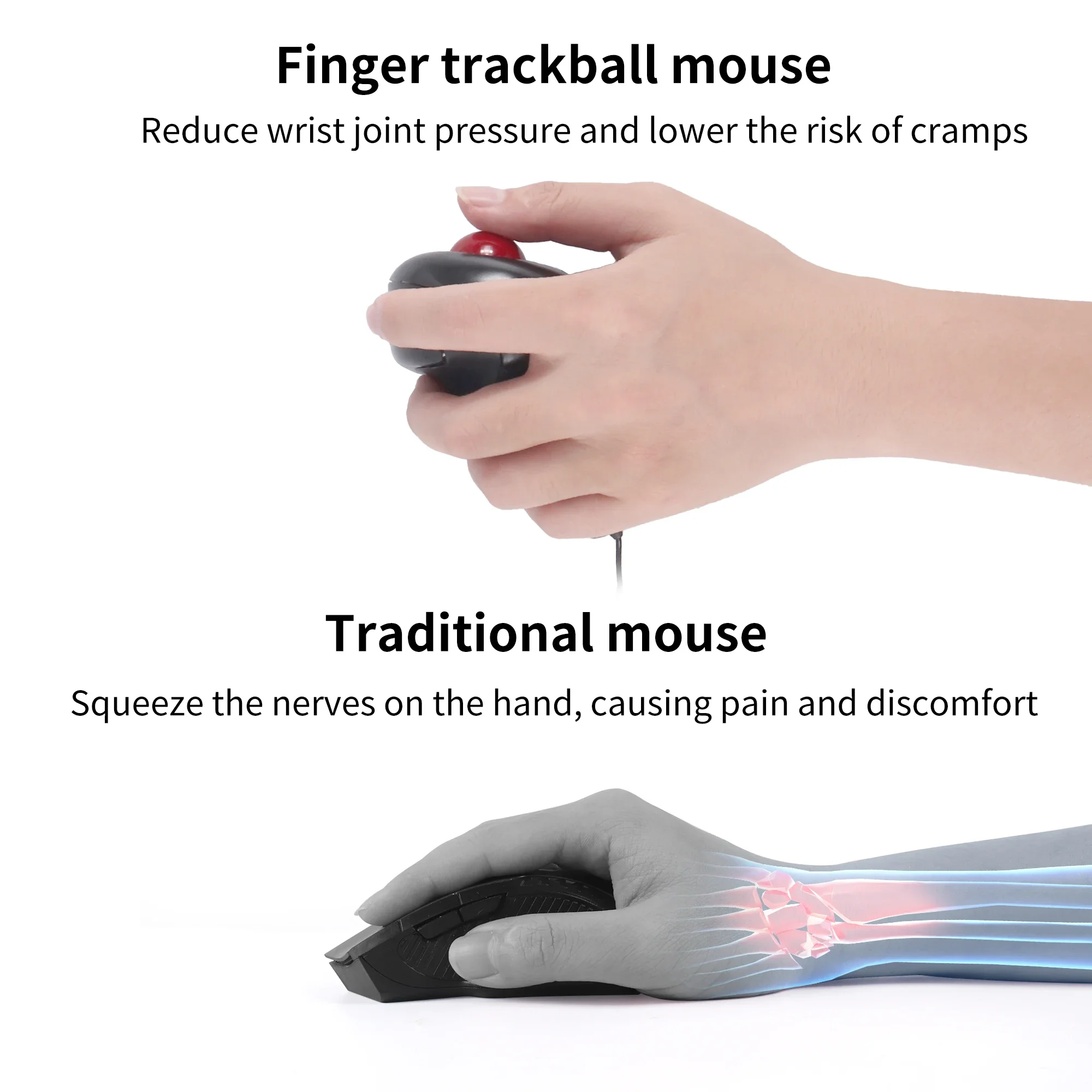 Ergonomic Silent Trackball Mouse with Wireless and Wired Options