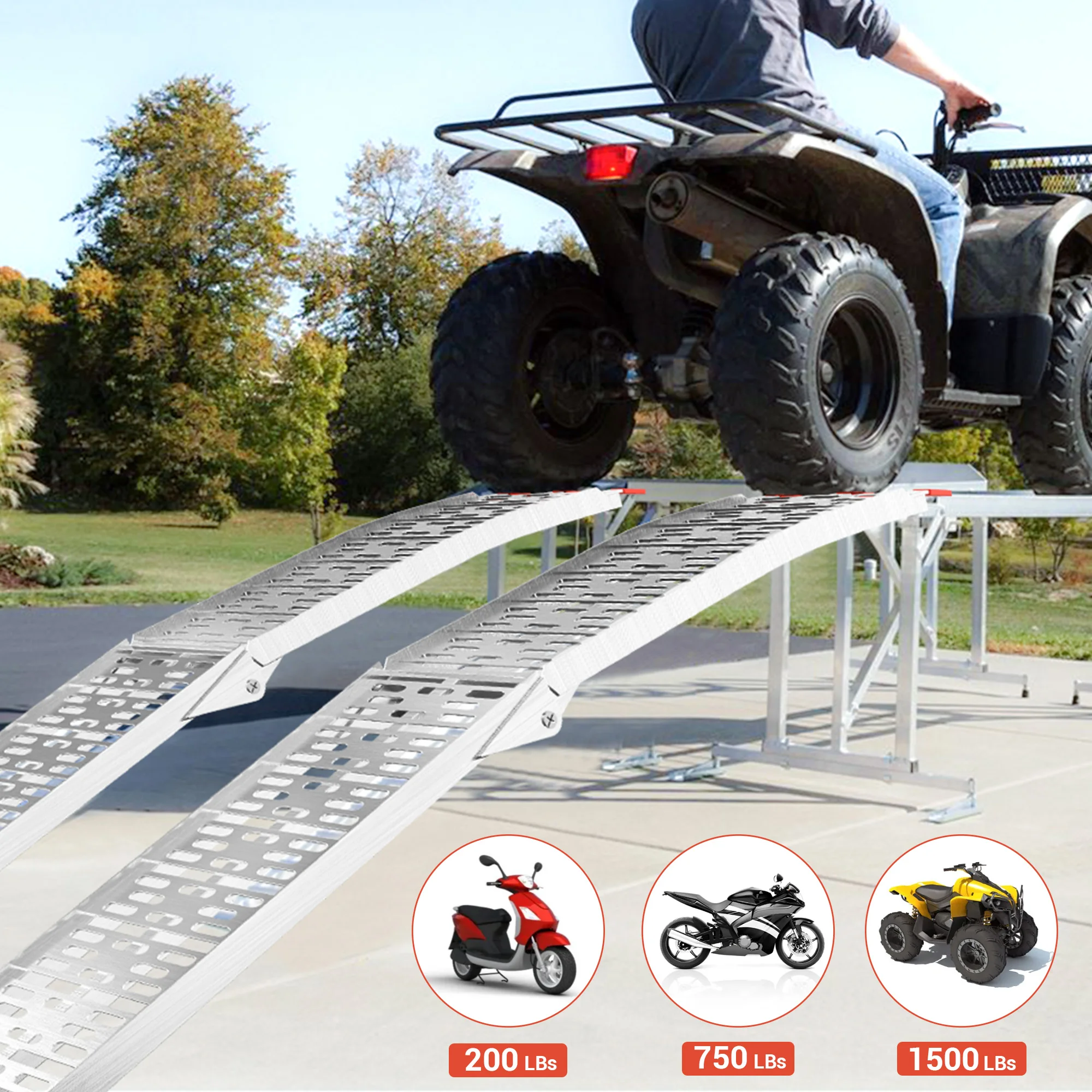2Pcs ATV Ramps with 1500lbs Capacity,7.5 FT Folding Loading Ramps,Portable Aluminum Ramps for ATV,Truck Car Tailgate,Motorcycle