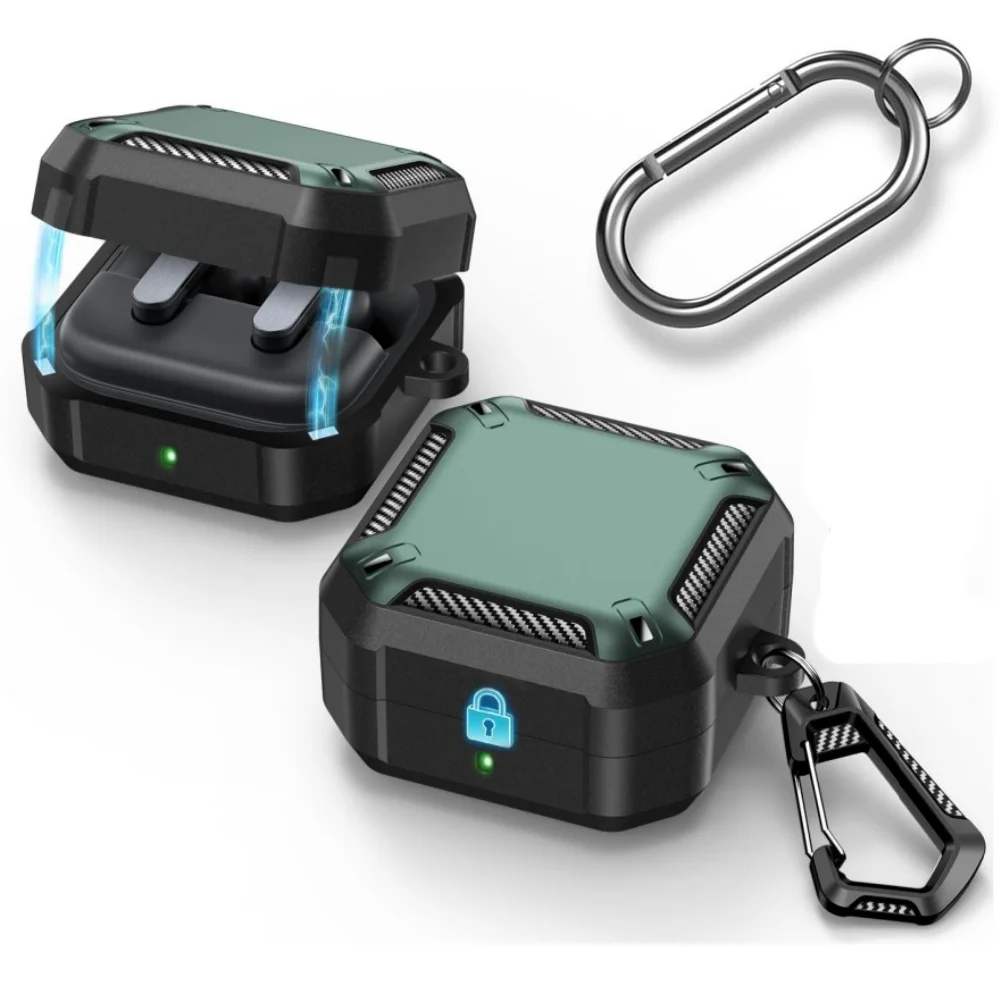 Earbuds Case with Magnetic Closure and Carbon Fiber Texture Design
