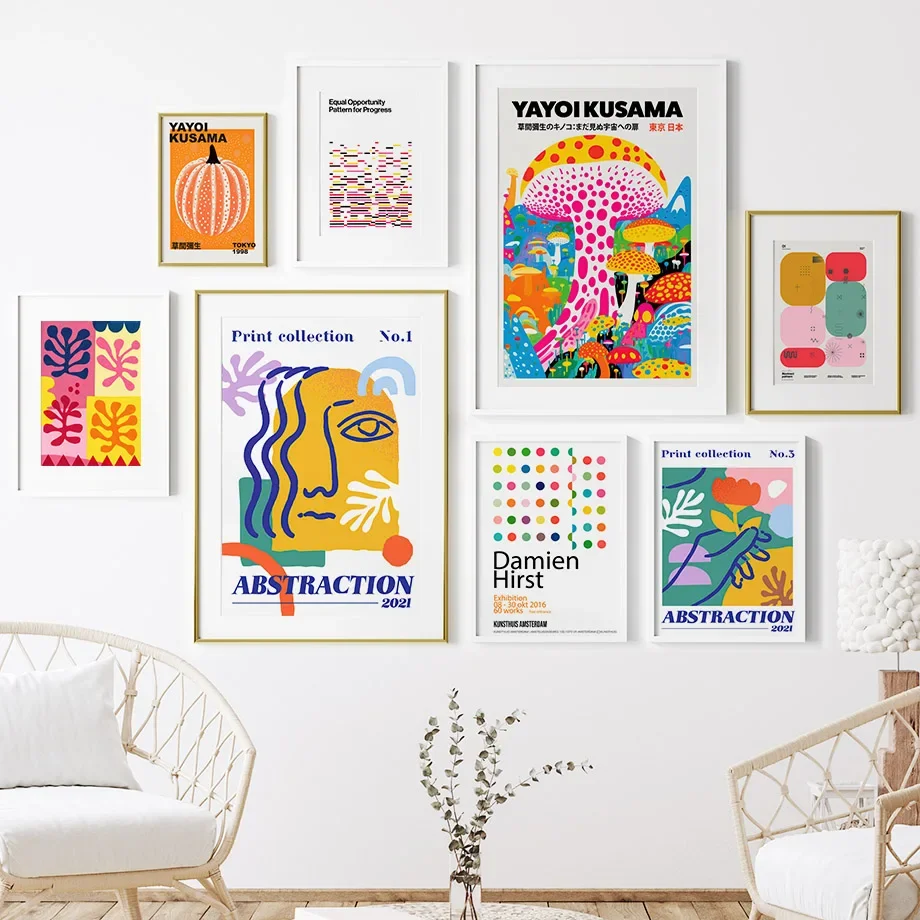 

Abstract Yayoi Kusama Pumpkin Mushroom Coral Color Block Wall Art Posters Pictures For Living Room Decor Canvas Prints Painting