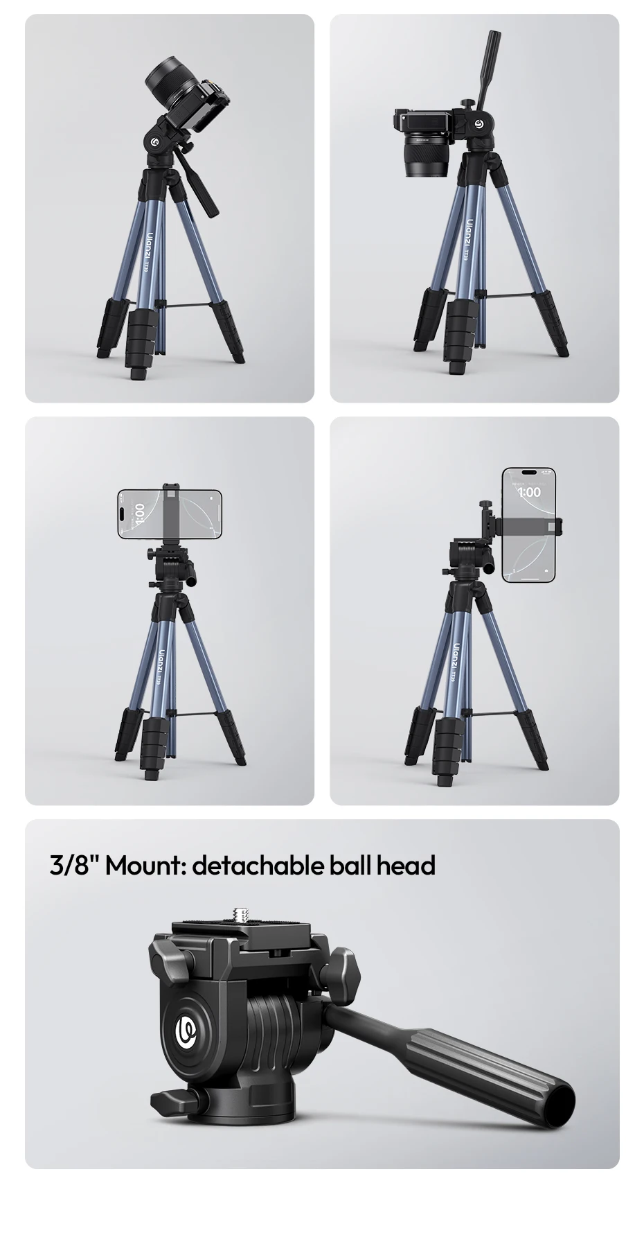  TT39 Video Tripod Horizontal&Vertical Tripod for Camera DSLR Smartphone Video
