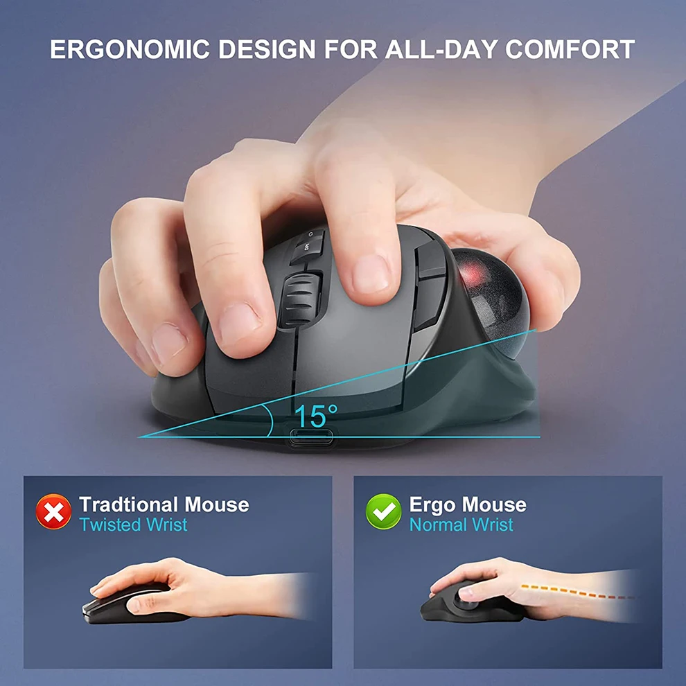 seenda bluetooth sem fio ergonômico mouse trackball rgb recarregável rollerball mouse com dpi ajustável