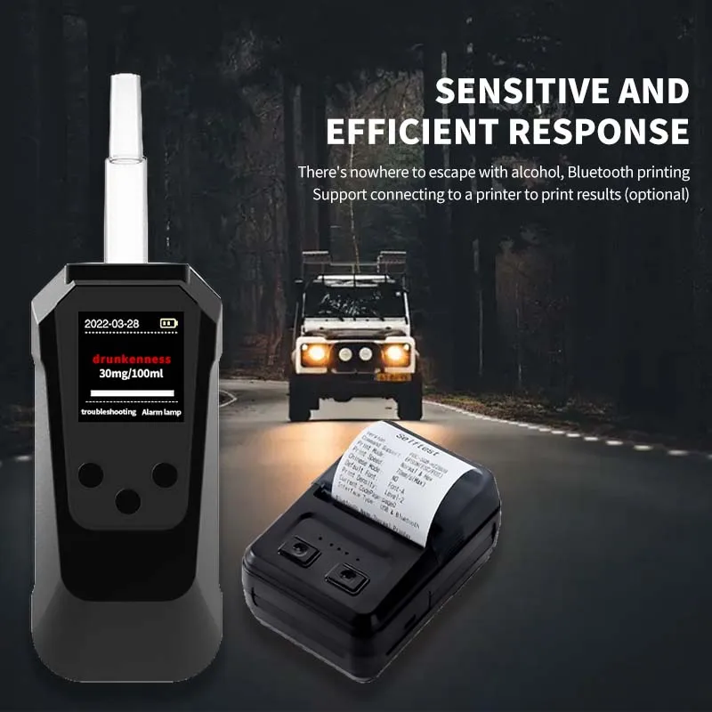 Yingshiwei Semiconductor high-precision smart sensor handheld alcohol detector tester with hygienic disposable blowpipe Printer