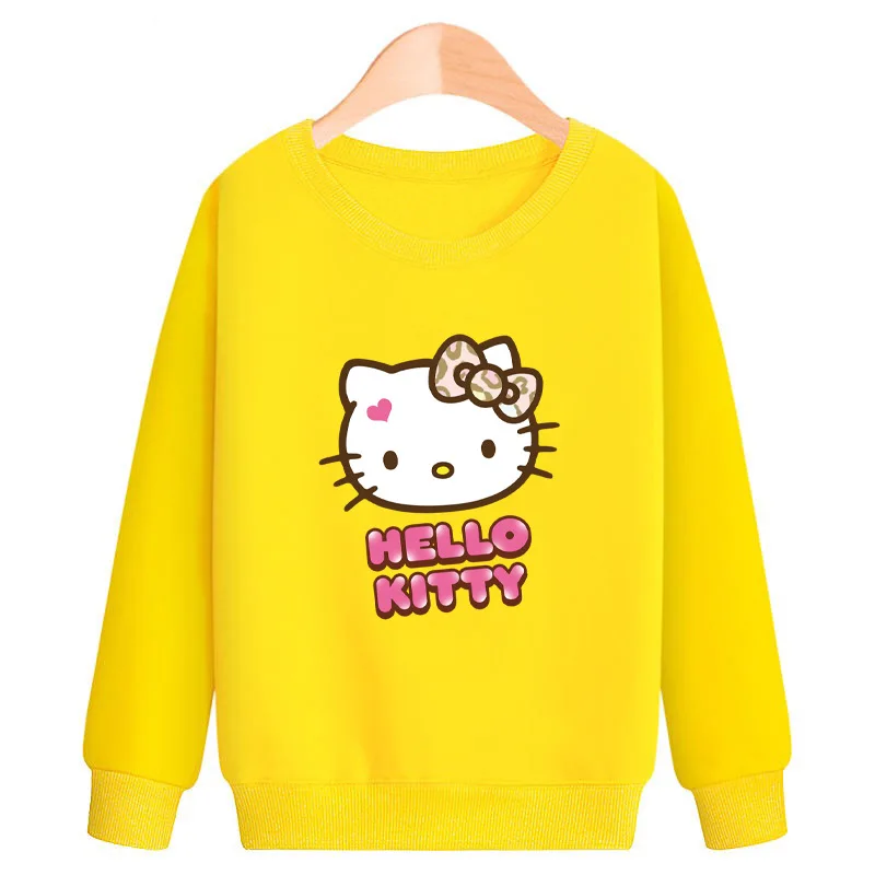 thumbnail image 1 of Hello Kitty-suéter informal de algodón puro para niños, Top de manga larga con estampado de dibujos animados, ropa para niños, camisa básica cómoda, 1 of 5
