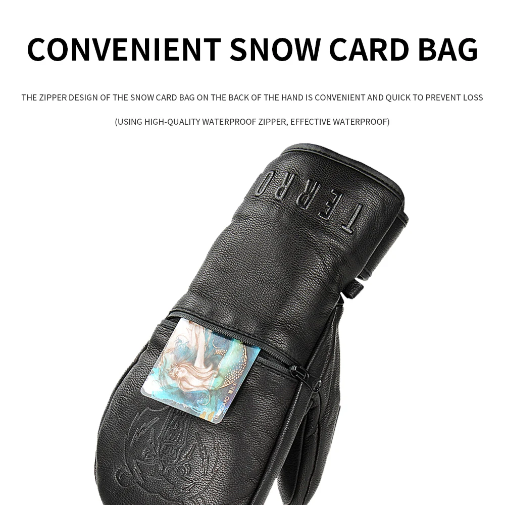 TERROR LEATHER MITTEN pure goat leather Ski gloves Mitten-3M Thermolite Warm -30&deg; cold resistance Five inner fingers Waterproof