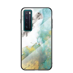 Marble Tempered Glass Hard Back Cover with Silicone Bumper for Huawei nova 7 5G (Flying pigeon)