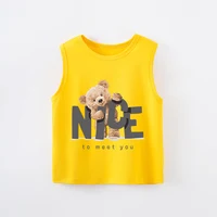 Summer Children's Clothing Cute Cartoon Bear Comfortable Baby Round Neck Sleeveless T-Shirt Boys And Girls Yellow Top 1