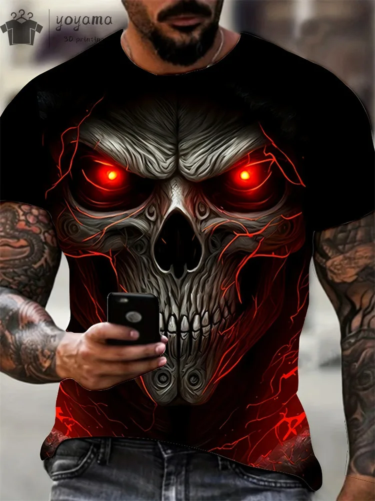 

Retro Men's Horror Skull 3D Print T-Shirt Summer Crew Neck Short Sleeve Fashion Oversized Tees Men' Street Punk Style Clothing