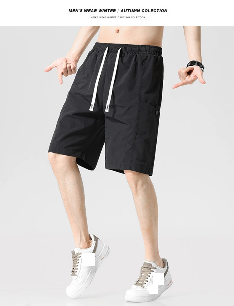 For 2025 Summer 100% Nylon Breathe Shorts Men Casual Elastic Waist Men Quick Dry Fitness Jogging Beach Black Fahion Shorts 2