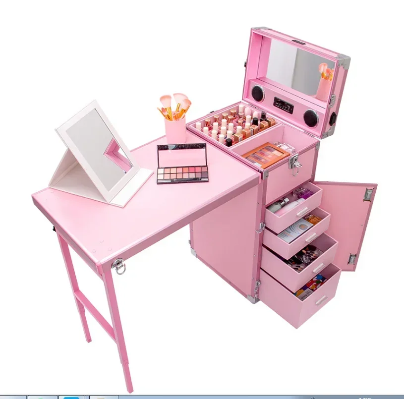 

Black Cosmetic Workstation Folding Rolling Portable Case Nail Tech Tables Manicure