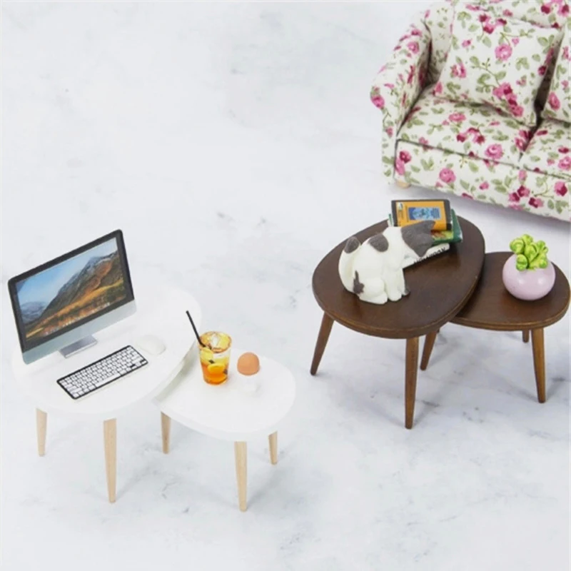 

1 комплект, 1:12 миниатюрный детский Кукольный домик, компьютерный стол, чайный столик, модель гостиной, мебель