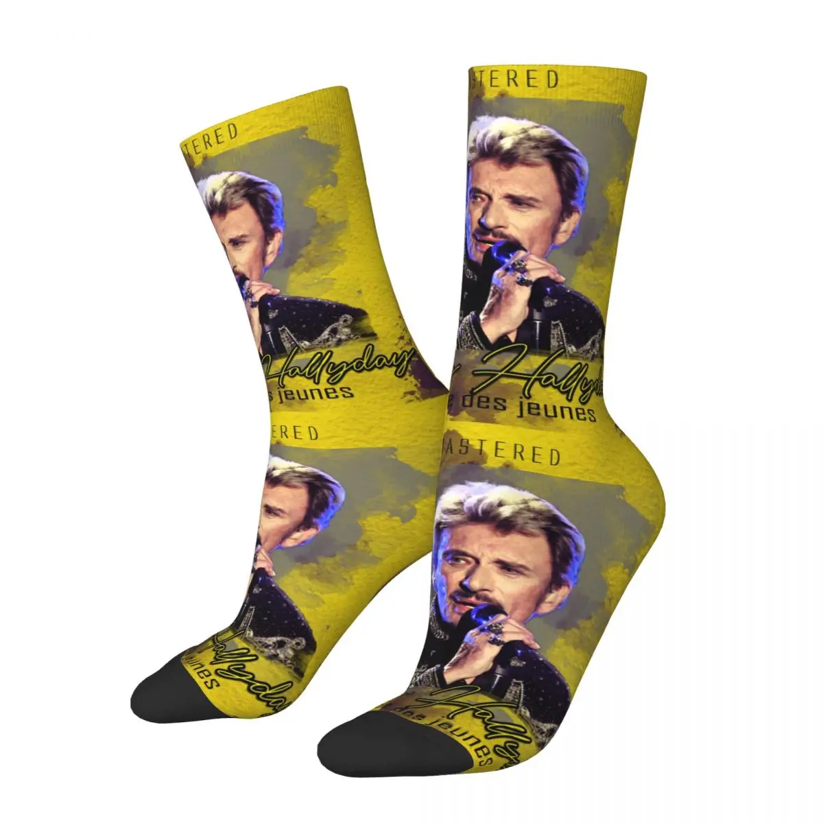 

Hip-hop Johnny Hallyday Basketball Socks Singer Polyester Middle Tube Socks for Unisex Breathable